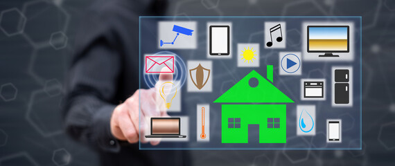 Man touching a smart home concept
