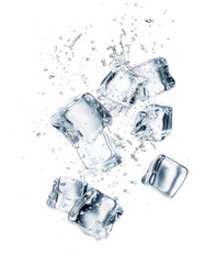 Obraz premium fresh cold splashing ice cubes isolated on white or transparent png
