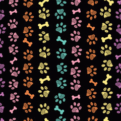 Cute paw prints with bones