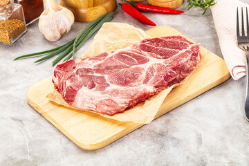 Raw pork neck steak for grill