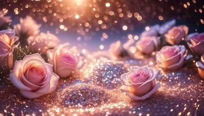 ボケの花と背景キラキラ宝石