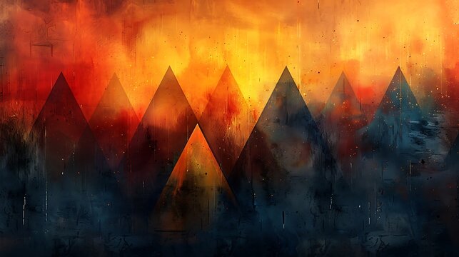 Watercolor filled triangles with soft edges, shades of orange and yellow, hd quality, digital illustration, smooth blending, geometric precision, modern design, artistic composition, warm and inviting
