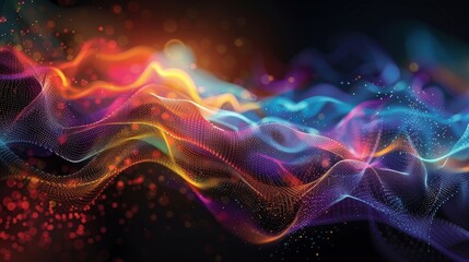 Obraz premium An abstract representation of quantum sensors, featuring colorful waves and patterns symbolizing the sensitivity and quantum nature of these innovative devices.