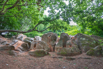 Sandstone rocks at the side of Lymm Dam in Cheshire