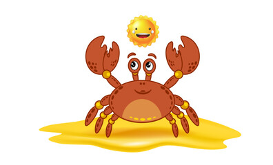  Cartoon illustration of a cute smiling crab raising its claws