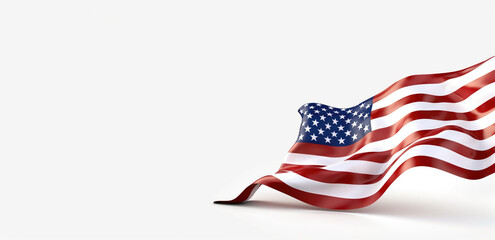 Elegant American Flag Waving on White Background with Copy Space: Symbol of Patriotism and Freedom.