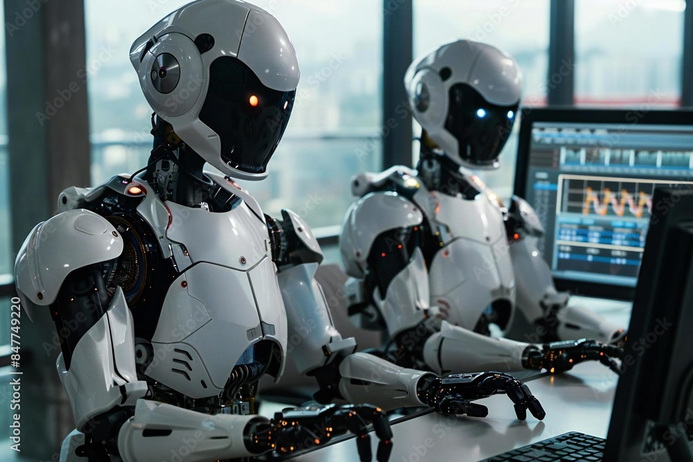Poster artificial intelligence analyst: business data dashboard in office