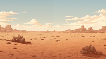 Fototapeta premium Vast Desert Landscape with Clear Sky and Scattered Clouds