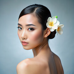 Fototapeta premium portrait of woman with flower