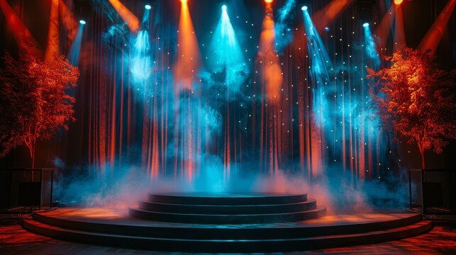 Elegant Podium on Stage Surrounded by Decor and Lighting for Professional Events