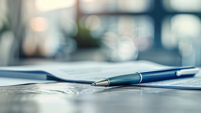 Pen lying on a contract or application form, wide angle view