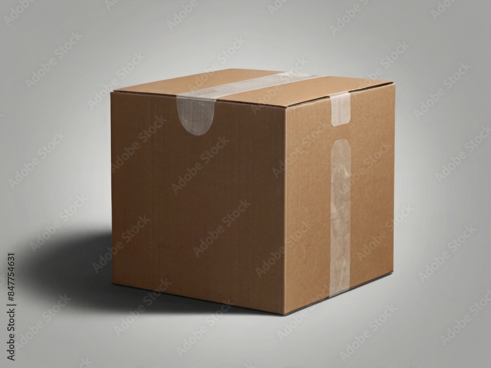 Poster empty closed cardboard box mockup, png file of isolated cutout object with shadow on transparent bac
