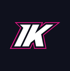 Merged IK Ki initial logo with mascot style pink outline in black background.