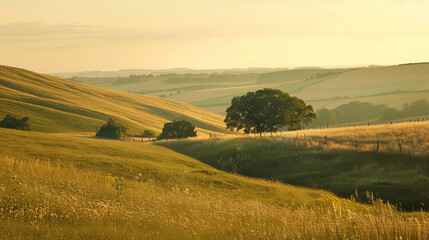 Beautiful summer evening landscape at South Downs National Park