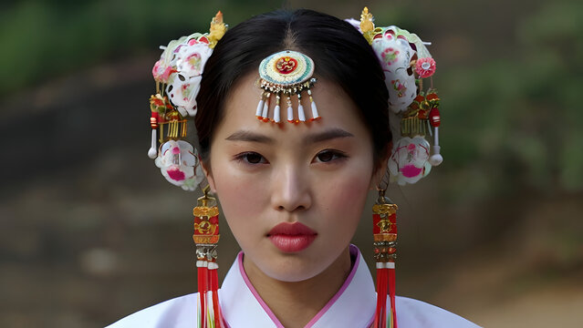 Young korean girl dressed in joseon era choson