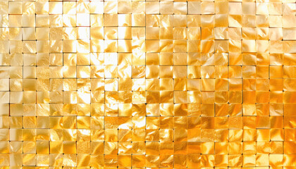 A detailed investigation of a wall constructed with intricate gold mosaic tiles