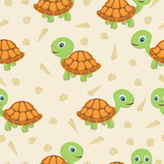 turtle seamless pattern in flat vector
