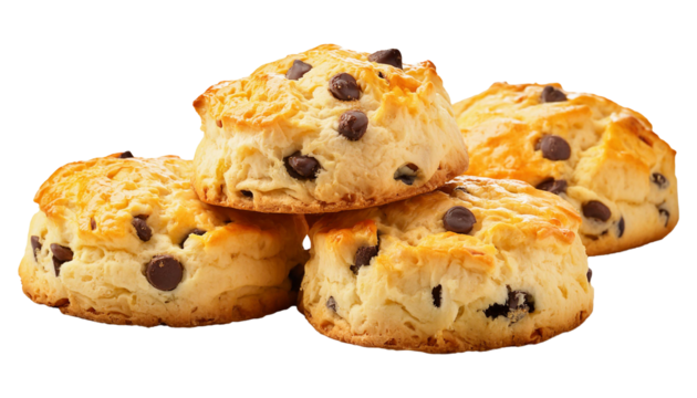 chocochips or chocolate chips scone isolated on transparent background