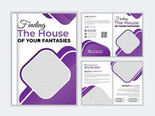  Real estate bifold brochure design minimal geometric vector template.