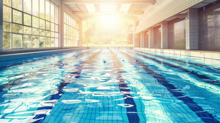 Obraz premium Beautiful indoor swimming pool with bright sunlight and reflections