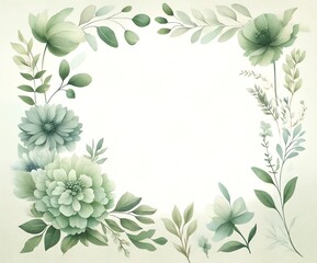 An image with a soft, light watercolor background, featuring different Russian green flowers framing the edges