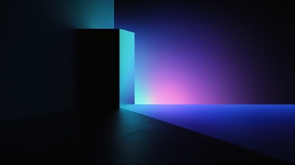 Silhouetted Doorway Casting Neon Light: Ideal for Backgrounds in Tech, Gaming, Sci-Fi, and Creative Advertising