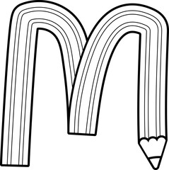 Pencil M Letter Alphabet Outline Kids Font