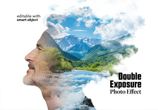 Double Exposure Effect. Contains Ai Generated Mountain Image