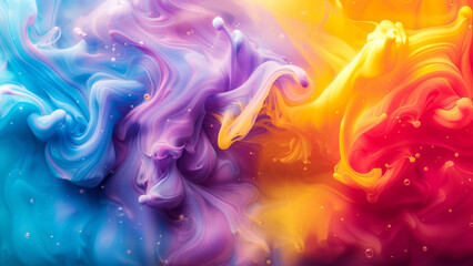 Obraz premium Dynamic Fluid Art with Vibrant Swirls of Yellow, Pink, and Blue Colors Creating Energy