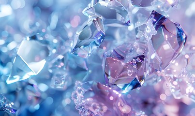 Transparent crystals with sharp clear edges blue and purple background on a blue-purple background