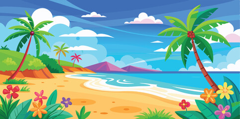 Fototapeta premium Summer Vibes Beautiful Beach Landscape with Palm Trees