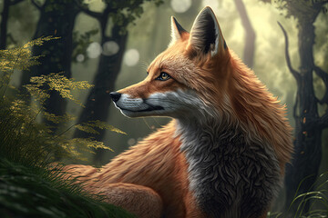 Naklejka premium Portrait of a fox in the forest