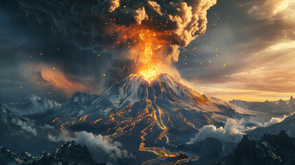 Fototapeta premium Volcano lava erupting. Volcano magma erupting