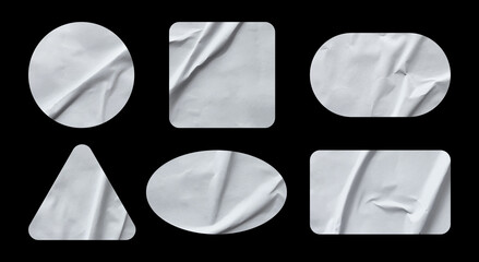 Set of stickers in various shapes with paper texture. Glued sticker for retro label, tag, and...