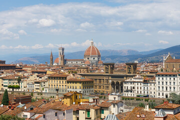Fototapeta premium Beautiful view of the picturesque city of Florence and the Basilica di Santa Maria del Fiore (Basilica of Saint Mary of the Flower). Florence, Central Italy, Tuscany region