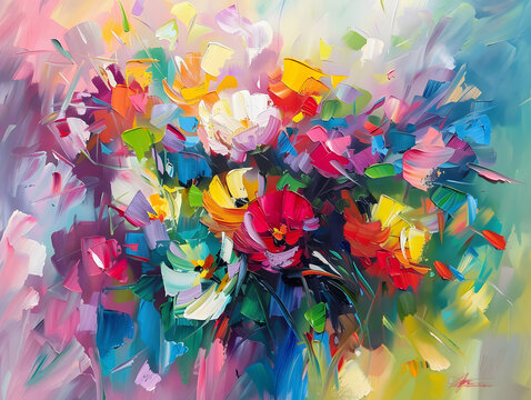 Colorful abstract oil painting art Oil color painting. Generative AI.