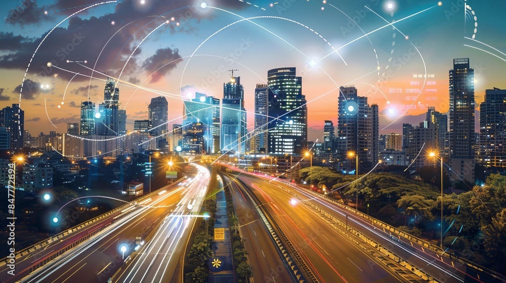 Poster smart cities use technology to make life better for people who live there. they have fast internet c