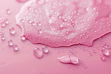 Pink background with water droplets creating a refreshing and vibrant scene