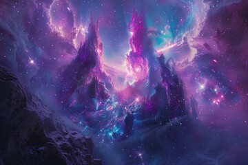 Abstract depiction of outer space with cosmic clouds and star clusters