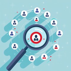 Obraz premium Network Analysis, People Connection Concept, Search and Networking, Business Collaboration Illustration, Data Integration Visualization