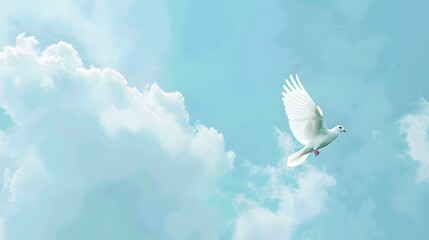 sky funeral background with white dove, copy space for text