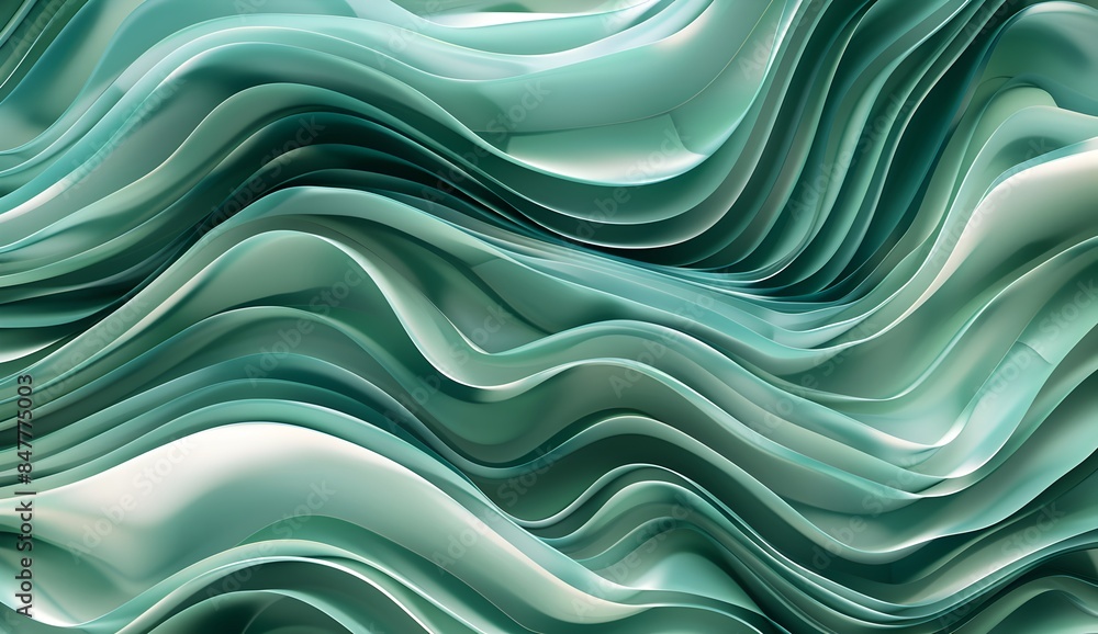 Poster abstract background with smooth wavy lines in teal and green colors in the style of no artist