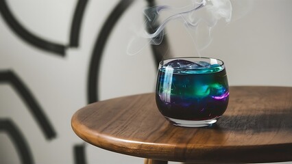 Photo of a colored drink with smoke