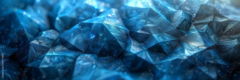 Poster blue triangular facets in a geometric abstract background creating a modern mosaic