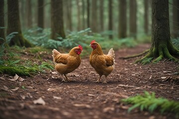 Fototapeta premium parents chicken alone in the middle of a quiet forest