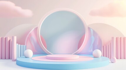 Abstract Pastel Pink and Blue Background with Podium