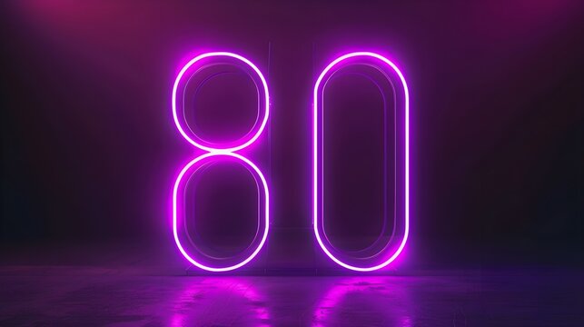 number 80 purple color 3D neon glowing lines on dark background