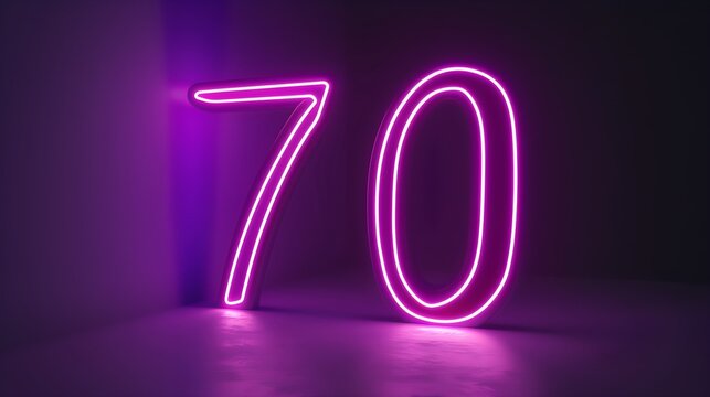 number 70 purple color 3D neon glowing lines on dark background