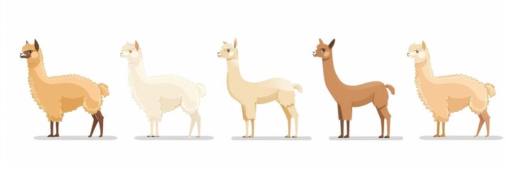 Alpacas icons set, alpaca minimal symbol, animal flat cartoon on white background