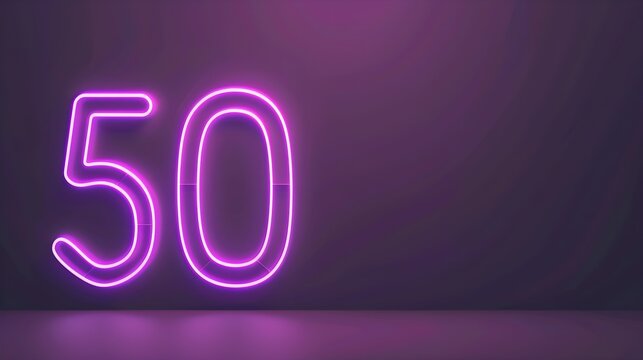 number 50 purple color 3D neon glowing lines on dark background